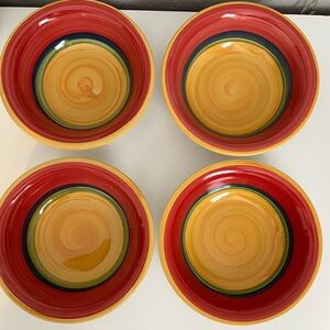 Lot Of 4 Royal Norfolk Mambo  Rainbow Soup/Cereal Bowls Red/Yellow/Blue 7.5"